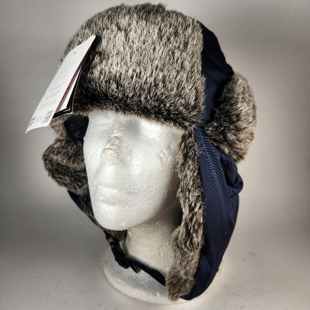 ENGELSONS Mens Trapper Hat Medium Blue Faux Fur Ear Flaps Winter Made Sweden NEW